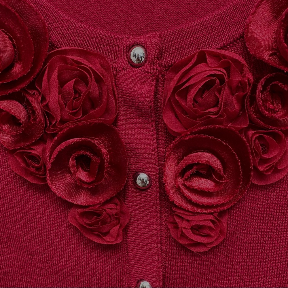 White House Black Market Red Cardigan with Floral Accents - Picture 4 of 10